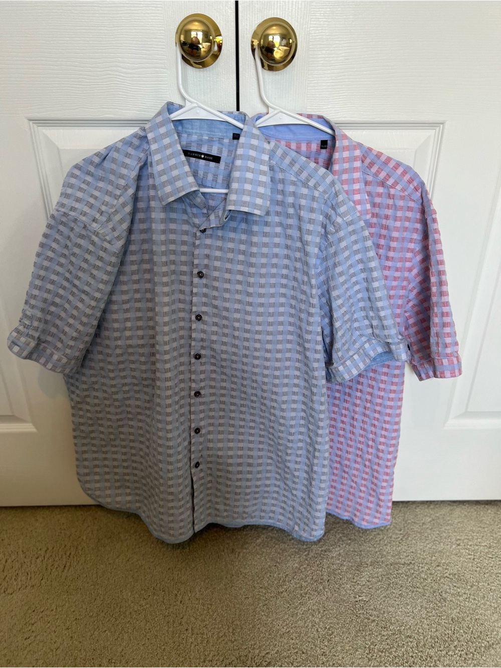 Set of 2 men’s Short-Sleeve Checked Button-Up Shirts XXL-Hammer Made
